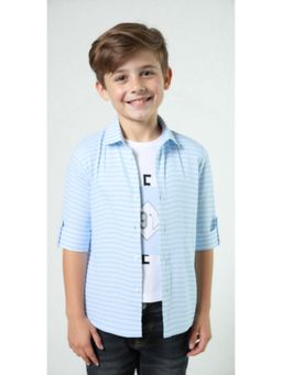 CAVIO - Blue Cotton Stripes Shirt and T-Shirt