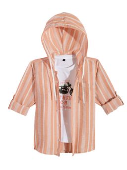 CAVIO - Peach Cotton Stripes Hooded Full Sleeve Shirt and T-Shirt