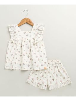 SWEETLIME BY AS - White Cotton Printed Top and Shorts