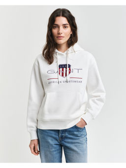 GANT - Women White Solid Hooded Full Sleeves Sweatshirt