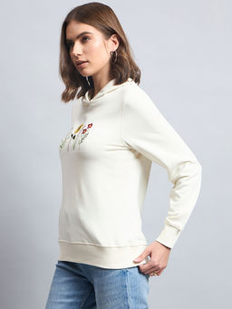 98 Degree North - Women Cream Embroidered Hoodie