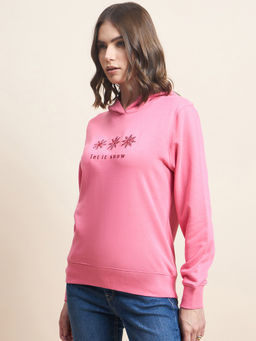 98 Degree North - Women Pink Embroidered Hoodie