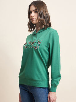 98 Degree North - Women Green Embroidered Hoodie