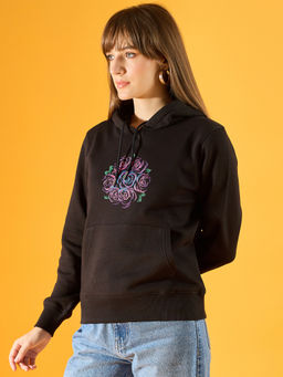 98 Degree North - Women Black Embroidered Hoodie