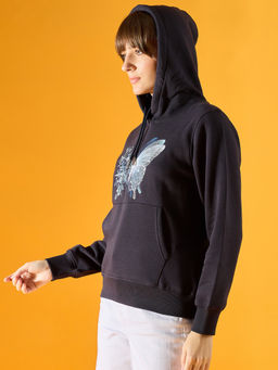 98 Degree North - Women Navy Blue Embroidered Hoodie