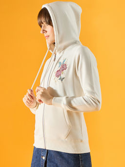 98 Degree North - Women Off White Embroidered Hoodie