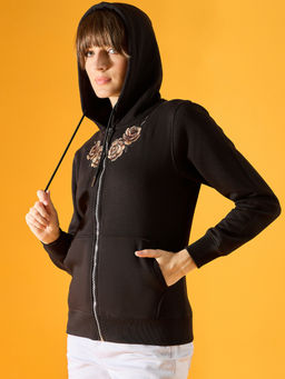 98 Degree North - Women Black Embroidered Hoodie