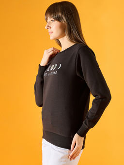 98 Degree North - Women Black Embroidered Round Neck Sweatshirt