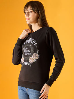 98 Degree North - Women Black Embroidered Round Neck Sweatshirt