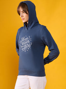 98 Degree North - Women Navy Blue Embroidered Hoodie