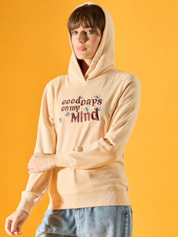 98 Degree North - Women Peach Embroidered Hoodie
