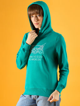 98 Degree North - Women Green Embroidered Hoodie