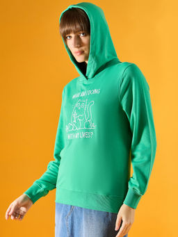 98 Degree North - Women Green Embroidered Hoodie