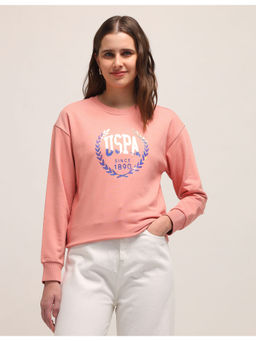 U.S. POLO ASSN. - Pink Drop Shoulder Appliqued Sweatshirt