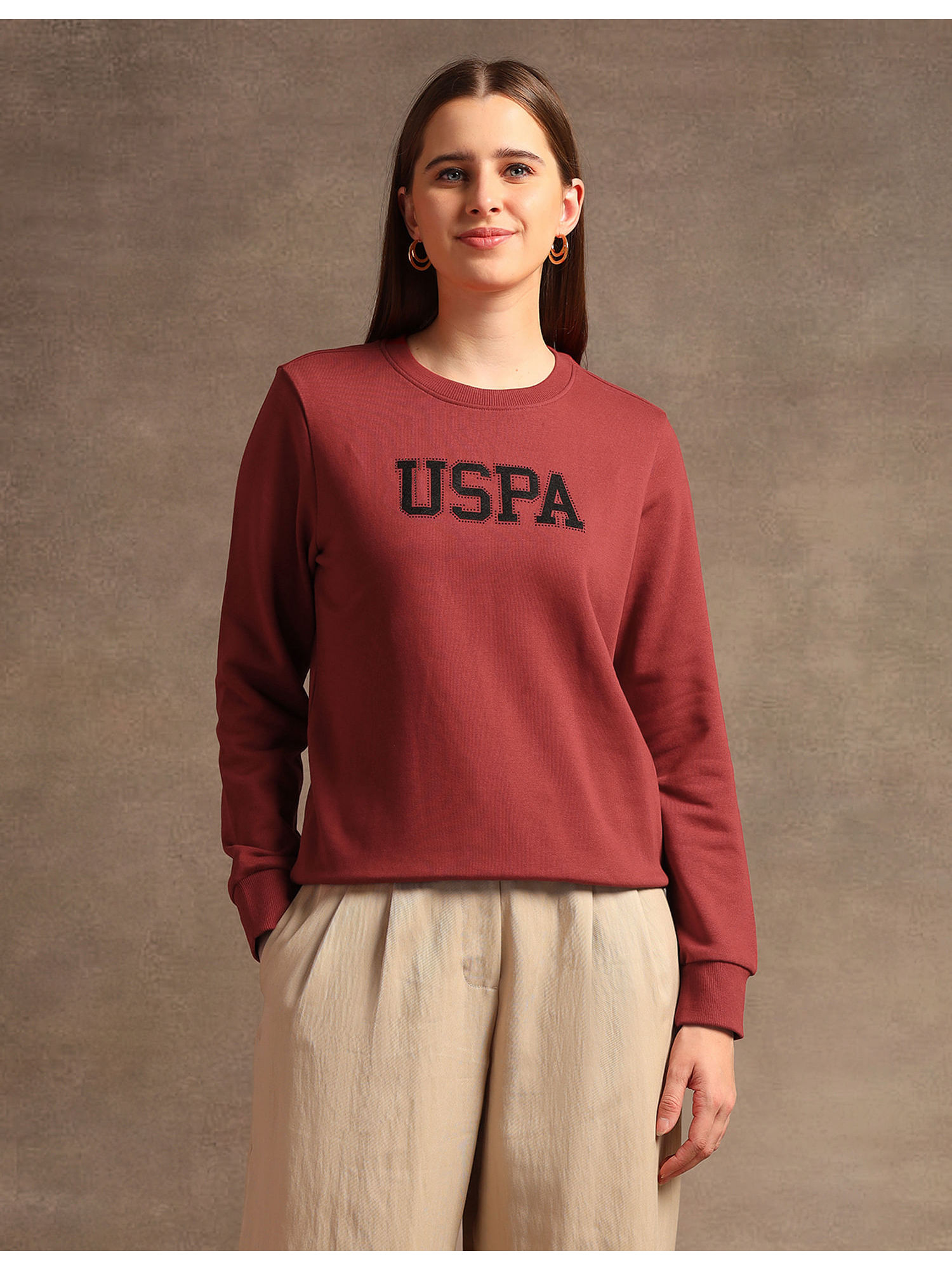 Brown Drop Shoulder Appliqued Sweatshirt-image-9
