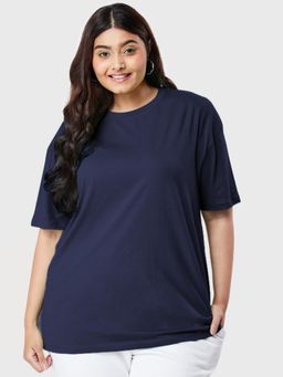 Bewakoof - Women's Navy Blue Plus Size Oversized T-shirt