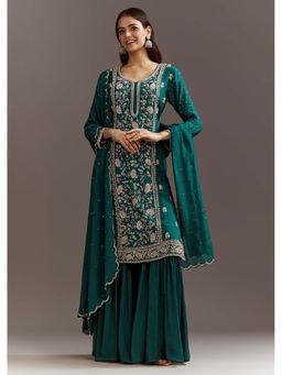 KALKI FASHION - Green Sequins Kurta with Sharara and Dupatta (Set of 3)