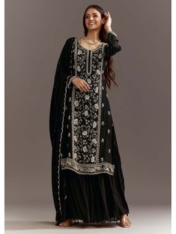 KALKI FASHION - Black Sequins Kurta with Sharara and Dupatta (Set of 3)