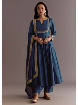 KALKI FASHION - Blue Chanderi Anarkali Kurta with Pant and Dupatta (Set of 3)