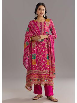 KALKI FASHION - Pink Printed Patchwork Kurta with and Dupatta (Set of 3)