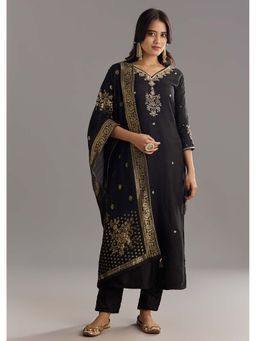 KALKI FASHION - Black Zari Kurta with Pant and Dupatta (Set of 3)