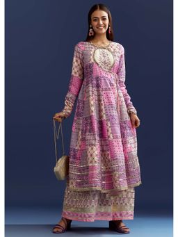 KALKI FASHION - Purple Gota Lace Floral Kurta with Angrakha Jacket (Set of 2)