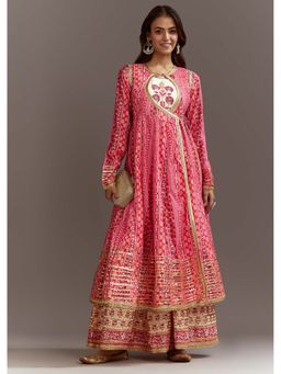 KALKI FASHION - Pink Floral Printed Kurta with Angrakha Style Jacket (Set of 2)