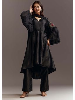 KALKI FASHION - Black High Low Kurta with Pant and Dupatta (Set of 3)