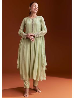 KALKI FASHION - Green Anarkali Kurta with Pant and Dupatta (Set of 3)