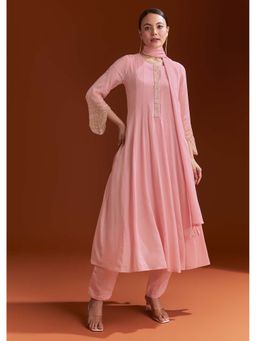 KALKI FASHION - Light Pink Zardozi Work Anarkali Kurta with Pant and Dupatta (Set of 3)