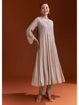 KALKI FASHION - Grey Zardozi Work Anarkali Kurta with Pant and Dupatta (Set of 3)