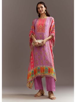 KALKI FASHION - Purple Printed Crepe Kaftan Kurta with Pant (Set of 2)