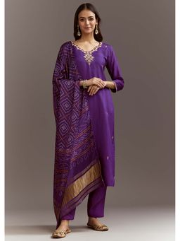 KALKI FASHION - Purple Kurta with Pant Set with Bandhani Dupatta (Set of 3)
