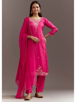 KALKI FASHION - Pink Zardozi Silk Kurta with Pant and Dupatta (Set of 3)