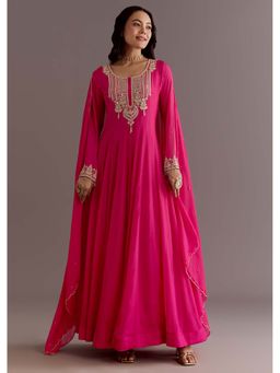 KALKI FASHION - Pink Thread Sequin Embroidered Anarkali Kurta with Dupatta (Set of 2)