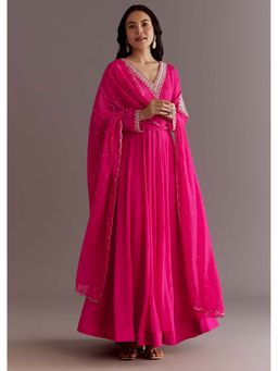 KALKI FASHION - Pink Cut Dana Embroidered Anarkali Kurta with Dupatta (Set of 2)