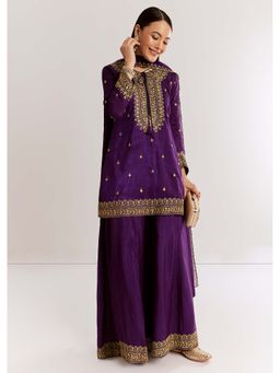 KALKI FASHION - Purple Zari Kurta with Palazzo and Dupatta (Set of 3)