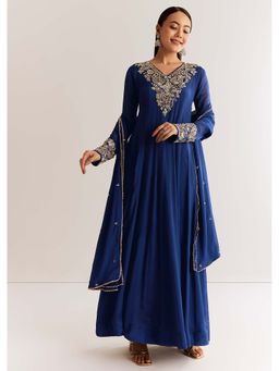 KALKI FASHION - Navy Blue Gota Lace Anarkali Kurta with Dupatta (Set of 2)