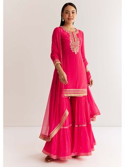 KALKI FASHION - Pink Crepe Kurta Set with Zardozi and Sequins Dupatta (Set of 3)