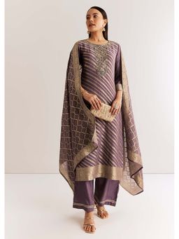 KALKI FASHION - Purple Zardozi Kurta with Palazzo and Dupatta (Set of 3)