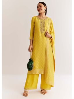 KALKI FASHION - Yellow Zardozi Kurta with Palazzo and Dupatta (Set of 3)