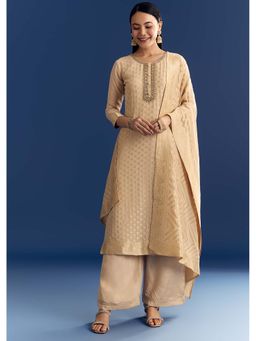 KALKI FASHION - Beige Zardozi Kurta with Palazzo and Dupatta (Set of 3)