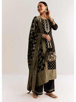 KALKI FASHION - Black Georgette Banarasi Kurta with Palazzo and Dupatta (Set of 3)