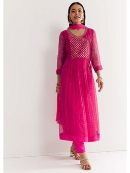KALKI FASHION - Pink Floral Anarkali Kurta with Pant and Dupatta (Set of 3)