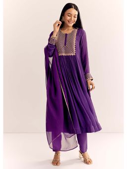 KALKI FASHION - Purple Zari Anarkali Kurta with Pant and Dupatta (Set of 3)