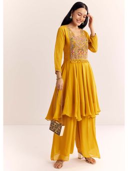 KALKI FASHION - Yellow Zardozi Kurta with Palazzo (Set of 2)