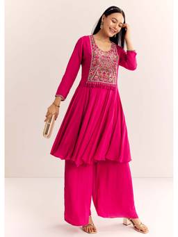 KALKI FASHION - Pink Zardozi Work Kurta with Palazzo (Set of 2)