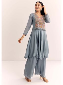 KALKI FASHION - Grey Zardozi Kurta with Palazzo (Set of 2)