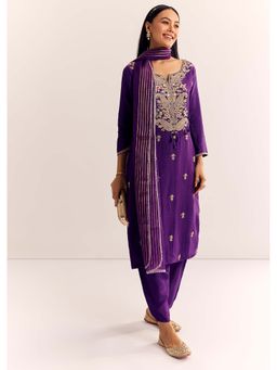 KALKI FASHION - Purple Zardozi Work Kurta with Pant and Dupatta (Set of 3)