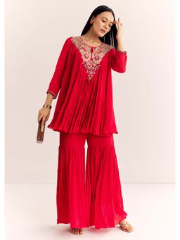 KALKI FASHION - Red Thread Work Kurta with Sharara (Set of 2)